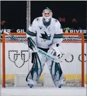  ?? CHRISTIAN PETERSEN — GETTY IMAGES ?? Veteran goaltender Devan Dubnyk, acquired by the Sharks, from the Minnesota Wild in October, could make his first start of the season tonight against the St. Louis Blues.