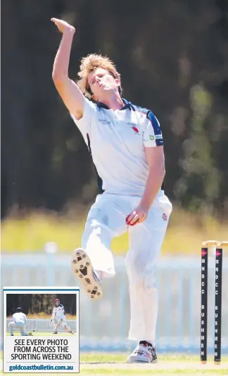  ?? Picture: RICHARD GOSLING ?? Mackenzie Darclay sends one down for Mudgeeraba Nerang.