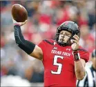  ?? LUBBOCK AVALANCHE-JOURNAL ?? Early exits are among the variables making drafts hard to project. Giving up a year of eligibilit­y, Texas Tech’s Patrick Mahomes made the top 10.