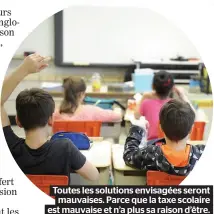  ??  ?? Toutes les solutions envisagées seront mauvaises. Parce que la taxe scolaire est mauvaise et n’a plus sa raison d’être.