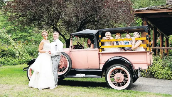  ?? ALYN EDWARDS ?? Anna Dean says her 1929 Model A Ford roadster pickup was a big hit with the kids at her niece’s wedding, held at her hobby farm south of Cloverdale.