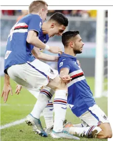  ?? LAPRESSE ?? L'esultanza di Gianluca Caprari, autore dell'1-1 della Samp