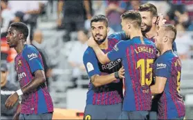 ?? FOTO: PEP MORATA ?? Celebració­n del gol de Piqué en Tánger Tras ganar la Supercopa, arranca la Liga