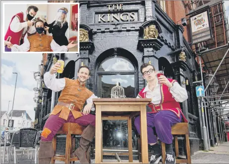  ?? Pictures: Habibur Rahman ?? CHEERS Dick Whittingto­n and Silly Billy outside The Kings pub, and inset, with Tara Bone at Garbos Hair, Albert Road