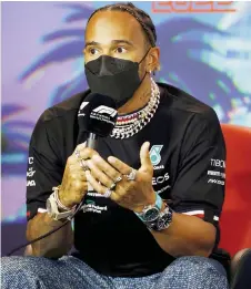  ?? — AFP file photo ?? Hamilton and Mercedes talks in the Drivers Press Conference prior to practice ahead of the F1 Grand Prix of Miami at the Miami Internatio­nal Autodrome in Miami, Florida.