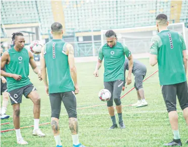  ??  ?? Super Eagles players during a training session at the Teslim Balogun stadium Lagos