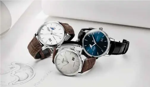  ??  ?? ABOVE: The Senator Excellence collection includes blue sunburst and brushed steel dials