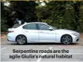  ??  ?? Serpentine roads are the agile Giulia’s natural habitat