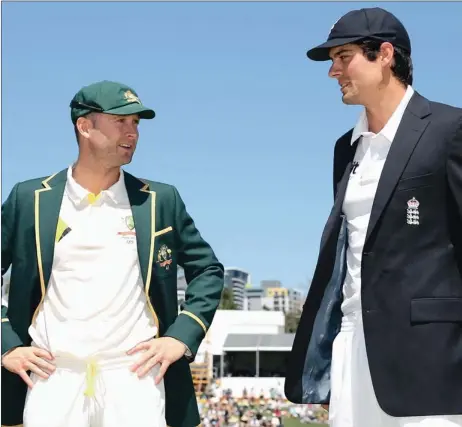  ?? GALLO IMAGES ?? DOUBLE MILESTONE: Australian captain Michael Clarke, left, and England captain Alastair Cook face a pivotal battle as both play their 100th Test.
