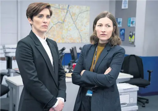  ??  ?? Serious stuff:
DI Kate Fleming (Vicky Mcclure) and DCI Joanne Davidson (Kelly Macdonald). Below, DS Steve Arnott (Martin Compston)