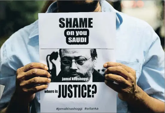  ?? PRADEEP DAMBARAGE / EP ?? Manifestac­ió contra el règim saudita dimecres passat a Sri Lanka exigint justícia per a Kashoggi