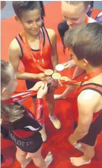  ??  ?? Young gymnasts from Pencoed Gymnastics and Tumbling Club represente­d Wales at the British Tumbling Finals