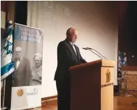  ?? (Courtesy Menachem Begin Center) ?? MALCOLM HOENLEIN speaks Monday night in Jerusalem after receiving the Menachem Begin Prize for Israel-Diaspora leadership.