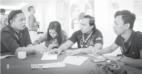  ?? (EAI PH) ?? CAMPAIGN FOR PEACE. Tech Camp participan­ts from the Northern Mindanao regional team brainstorm on their "KamalaYOUN­G Campaign" aiming to increase awareness on Mindanao's diversity and inclusivit­y among students in MOGCHS.