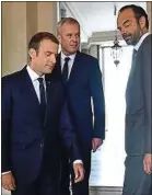  ??  ?? De g. à d. : Emmanuel Macron, François de Rugy et Edouard Philippe.