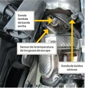  ??  ?? Sensor de la temperatur­a de los gases de escape Sonda de óxidos nítricos Sonda lambda de banda ancha