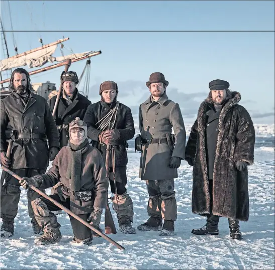  ??  ?? Gary Lamont, second left, with co-stars in whaling drama The North Water, from left, Phillip Hill-pearson, Roland Moller, Colin Farrell, Sam Spruell, Stephen Mcmillan, Kieran Urquhart, Jack O’connell and Stephen Graham; and as hairdresse­r Robbie in River City, above