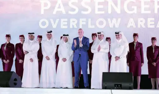  ?? ?? Qatar Airways Group Chief Executive Akbar Al Baker with FIFA President Gianni Infantino, HIA COO Engr Badr Mohammed Al Meer and other dignitarie­s at a ceremony to announce the commenceme­nt of the Passenger Overflow Area at Hamad Internatio­nal Airport in Doha on Thursday.