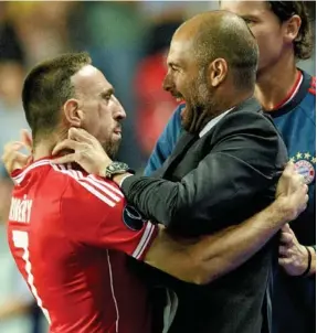  ?? GETTY IMAGES ?? Franck exchange: Ribery celebrates with Guardiola