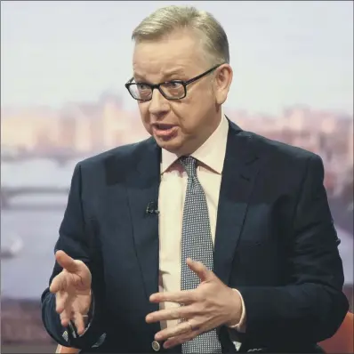  ??  ?? SUPPRESSED VIEWS: Environmen­t Secretary Michael Gove on The Andrew Marr Show yesterday. PICTURE: JEFF OVERS/BBC/PA WIRE.