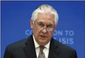  ?? THE ASSOCIATED PRESS ?? Secretary of State Rex Tillerson speaks at the Meeting of the Ministers of the Global Coalition on the Defeat of ISIS in Washington.