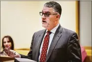  ?? Tyler Sizemore / Hearst Connecticu­t Media file photo ?? Then-state prosecutor Richard Colangelo speaks during a hearing at state Superior Court in Stamford in 2020.