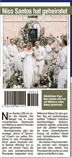  ?? ?? Glückliche­s Paar: Nico Santos (29) hat auf Mallorca seine Aileen geheiratet.