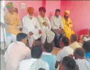  ?? HT PHOTO ?? Gujjar leader Kirori Singh Bainsla and other community leaders at a meeting in Bharatpur on Saturday.