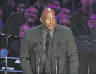  ?? Wally Skalij Los Angeles Times ?? A TEARFUL Michael Jordan says he “took great pride as I got to know Kobe Bryant that he was just trying to be a better person, a better basketball player.”