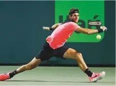  ?? USA Today Sports ?? ■ Juan Martin del Potro reaches for a backhand against Milos Raonic at the Miami Open at Tennis Center at Crandon Park.