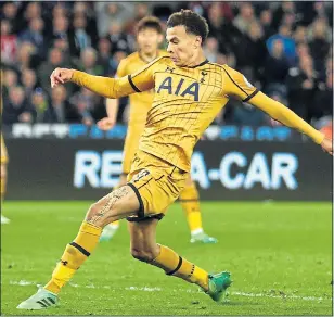  ??  ?? THE FINAL STRETCH: Dele Alli fires Tottenham level at the Liberty Stadium
