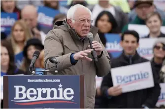  ?? AP ?? WARM RECEPTION: Democratic presidenti­al candidate Sen. Bernie Sanders, I-Vt., speaks to supporters during a rally Monday in Salt Lake City.