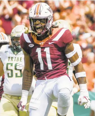  ?? MICHAEL SHROYER/GETTY IMAGES ?? Tech defensive lineman Houshun Gaines is out for the remainder of the season with a knee injury. Gaines’ injury deals another blow to the Hokies’ bowl chances.