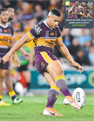  ?? Picture: AAP ?? CLINCHER: Jamayne Isaako kicks the winning field goal against the Eels in Round 24.