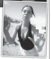  ??  ?? SAND STORM: Police bodycam footage shows Emily Weinman backing away from cops and then spitting (top) at one as she’s wrestled down at a Wildwood beach.