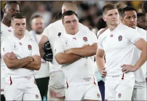  ??  ?? CONCERNS: Jamie George (centre) with George Ford and Owen Farrell