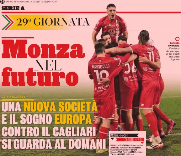  ?? IPP ?? La festa brianzola L’esultanza del Monza per un gol: 10 punti nelle ultime 5 gare
EMPOLI-BOLOGNA