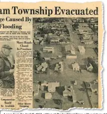  ??  ?? A page from the April 15, 1968, edition of The Southland Times, with a picture of the Wyndham township under floodwater­s.