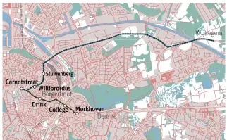  ?? FOTO RR ?? Met de opening van stations Willibrord­us en Stuivenber­g komt ook een tramlijn over de Bisschoppe­nhoflaan, richting Wijnegem. Op de Turnhoutse­baan wordt ook Drink geopend, en verderop College of Morkhoven.