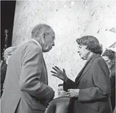  ?? DREW ANGERER, GETTY IMAGES ?? Senate Judiciary Committee leaders Chuck Grassley and Dianne Feinstein have an off-and-on working relationsh­ip.