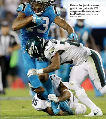  ?? PHOTO D’ARCHIVES, AFP ?? Kelvin Benjamin a enregistré des gains de 475 verges cette saison pour les Panthers.