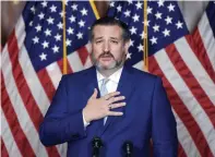  ?? Associated Press ?? n Sen. Ted Cruz, R-Texas, speaks during a press conference Oct. 26, 2020, after the Senate voted to confirm Amy Coney Barrett to the Supreme Court in Washington.