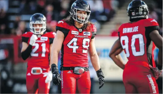  ?? AL CHAREST ?? Alex Singleton and the Stampeders know they can’t have a repeat of the 48 points they allowed to the Edmonton Eskimos in the Labour Day Replay.