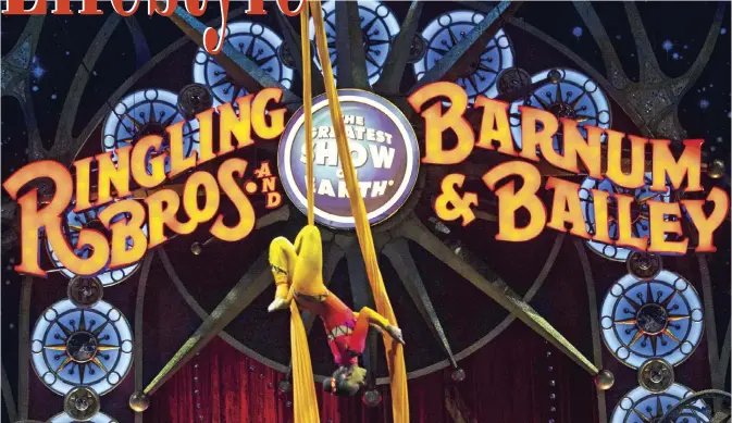  ??  ?? This file photo shows a circus performer hanging upside down during a Ringling Bros. and Barnum & Bailey Circus performanc­e in Washington, DC. — AP/AFP photos