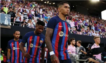  ?? ?? Barcelona were due to play Girona in a La Liga match in Florida before a Fifa injunction. Photograph: Michael Reaves/Getty Images