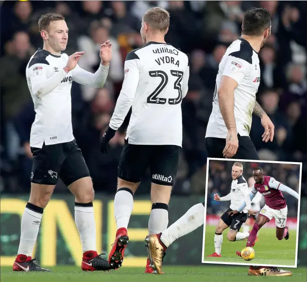  ?? PICTURES: Action Images ?? OLD PALS ACT: Andreas Weimann celebrates scoring against his former club while, inset, Aston Villa’s Albert Adomah gets away from Johnny Russell