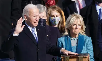  ?? ?? Joe Biden is sworn in as president on 20 January 2021. Thirty-six per cent say they do not accept Biden’s win. Photograph: Kevin Lamarque/Reuters