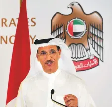  ?? Atiq Ur Rehman/Gulf News ?? Sultan Bin Saeed Al Mansouri speaking about the UAE’s ■ new foreign direct investment law in Dubai yesterday.