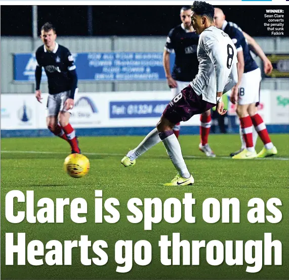  ??  ?? WINNER: Sean Clare converts the penalty that sunk Falkirk