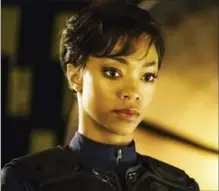  ?? TNS ?? Sonequa Martin-Green plays Michael Burnham, lieutenant-commander of the USS Discovery. Her character was raised and trained as a Vulcan.